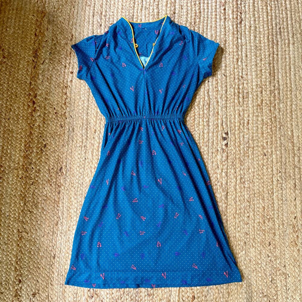 Vintage 70s teal cotton midi dress - Picture 3 of 3